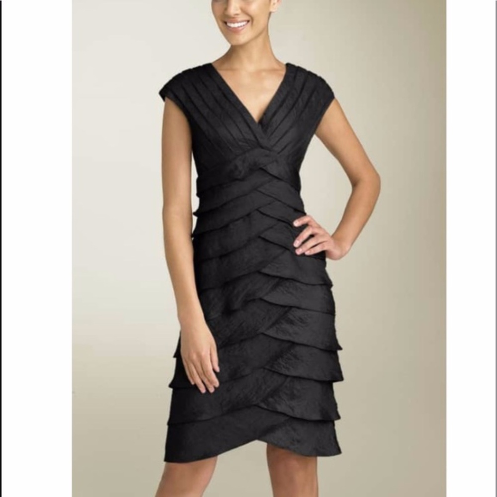 Adrianna Papell Layered Black V-Neck Dress